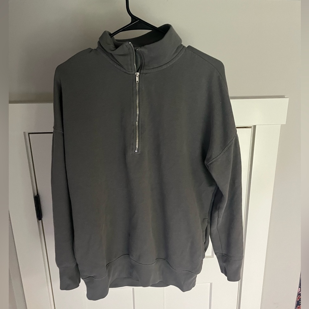 Aerie Green and Gray Sweatshirt Quarter-Zip Casual